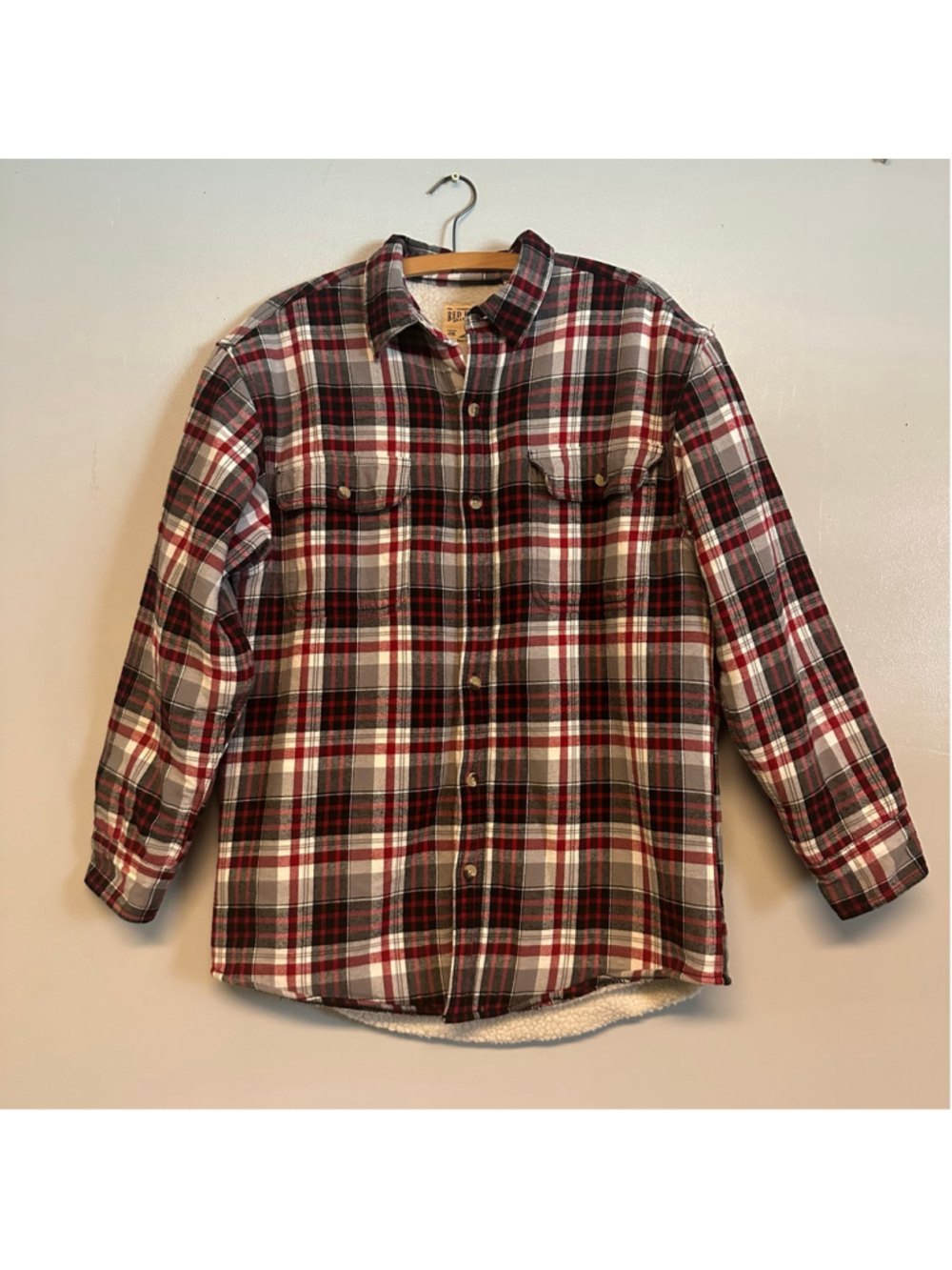 Red Head Brand Co. Plaid Sherpa Lined Shirt Jacket Mens Medium Red Black